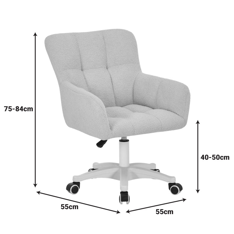 Модерна работна канцелариска столица Office Chair Vedara тапацирана со луксузно жолто букле со мека текстура, со засилена хромирана/црна база со тркалца