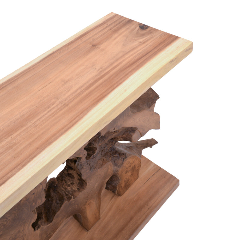 Модерна рустична конзолна маса Console Table Veder изработена од вистинско масивно тиково дрво во природна натур боја, со карактеристична органска текстура на годовите
