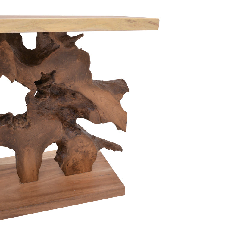 Модерна рустична конзолна маса Console Table Veder изработена од вистинско масивно тиково дрво во природна натур боја, со карактеристична органска текстура на годовите