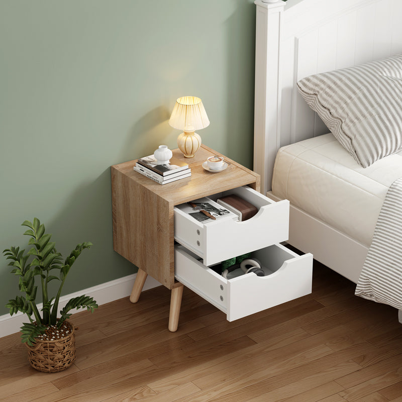 Компактна и модерна правоаголна ноќна масичка Bedside table Xenit со сонома површина и минималистички бели полици за спална соба