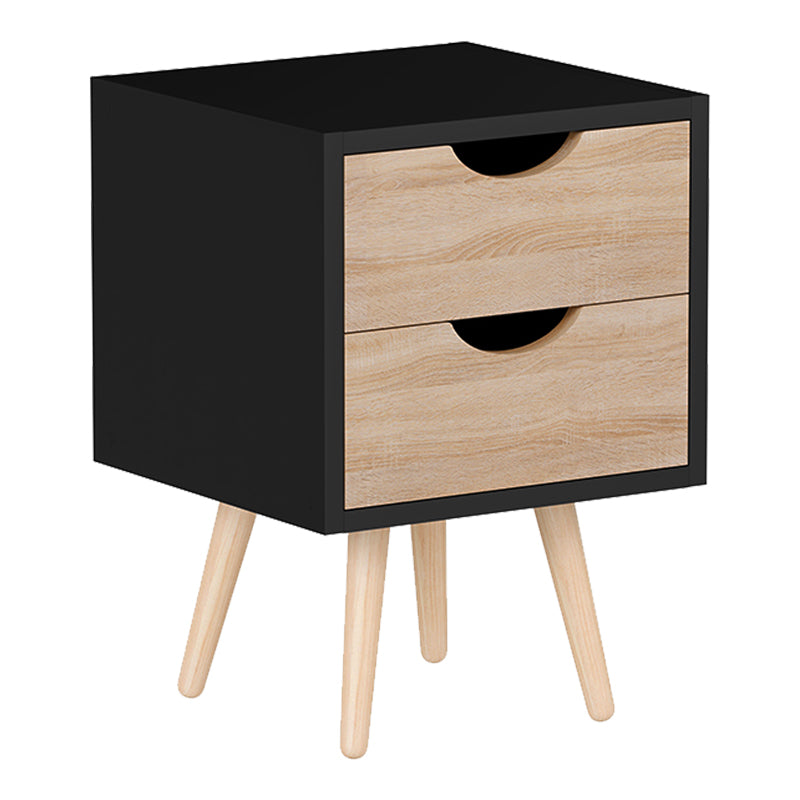 Модерно компактно ноќно ормарче Bedside Table Wedic со коцкаст паметен формат во мат црна рамка и полица со текстура на природен сонома даб