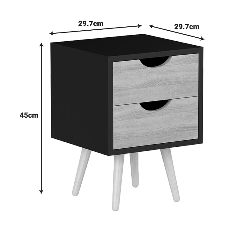 Модерно компактно ноќно ормарче Bedside Table Wedic со коцкаст паметен формат во мат црна рамка и полица со текстура на природен сонома даб