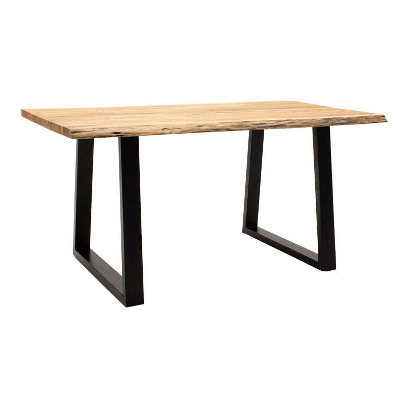 Премиум трпезариска маса Beldoak со плоча од природно масивно дрво и робусна црна метална конструкција