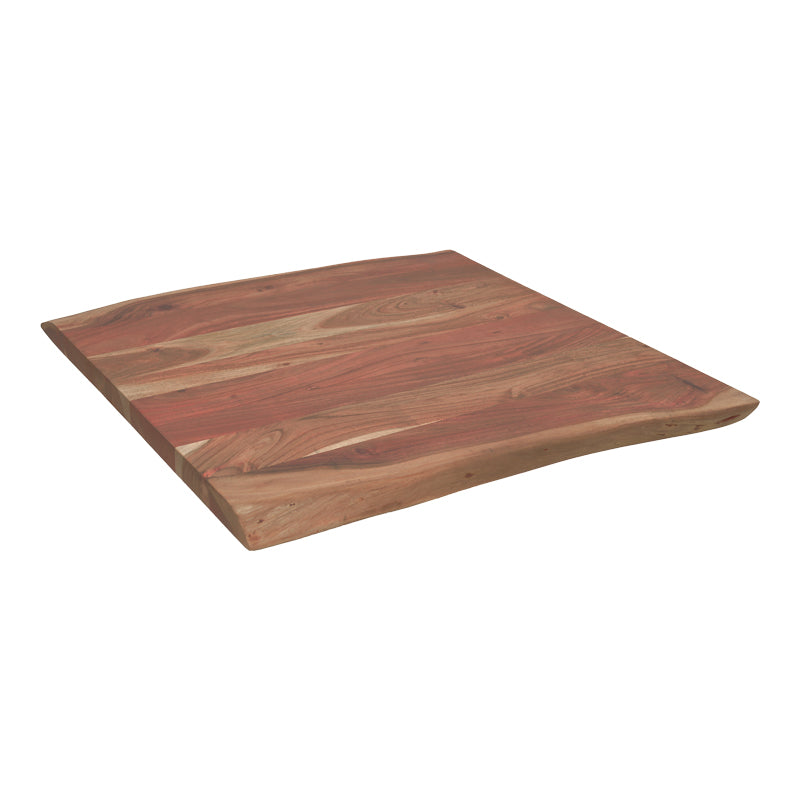 Модерна, естетска и уникатна квадратна плоча за маса Table Top Selaon од цврсто масивно акациево дрво во богата орев нијанса со дебелина од 4 cm и природни дрвени рабови