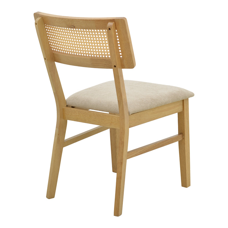 Модерен трпезариски стол Airaun Raffles со плетена поддршка од ратан и тапацир во сиво-беж нијанса