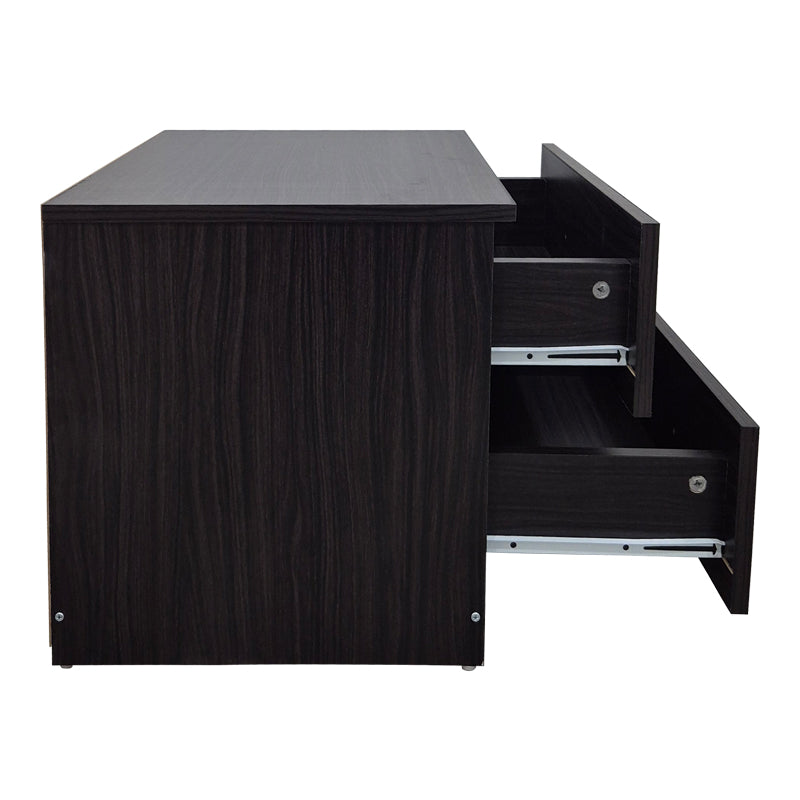 Модерна компактна ноќна масичка Bedside Table Vedaex во длабок венге декор, со паметна функционална фиока за складирање и отворена лоунџ полица