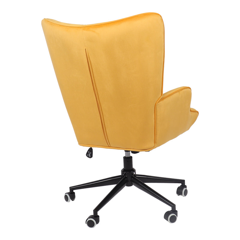 Модерна канцелариска столица Arisyarn со висок наслон во жолто кадифе и цврста ротирачка база