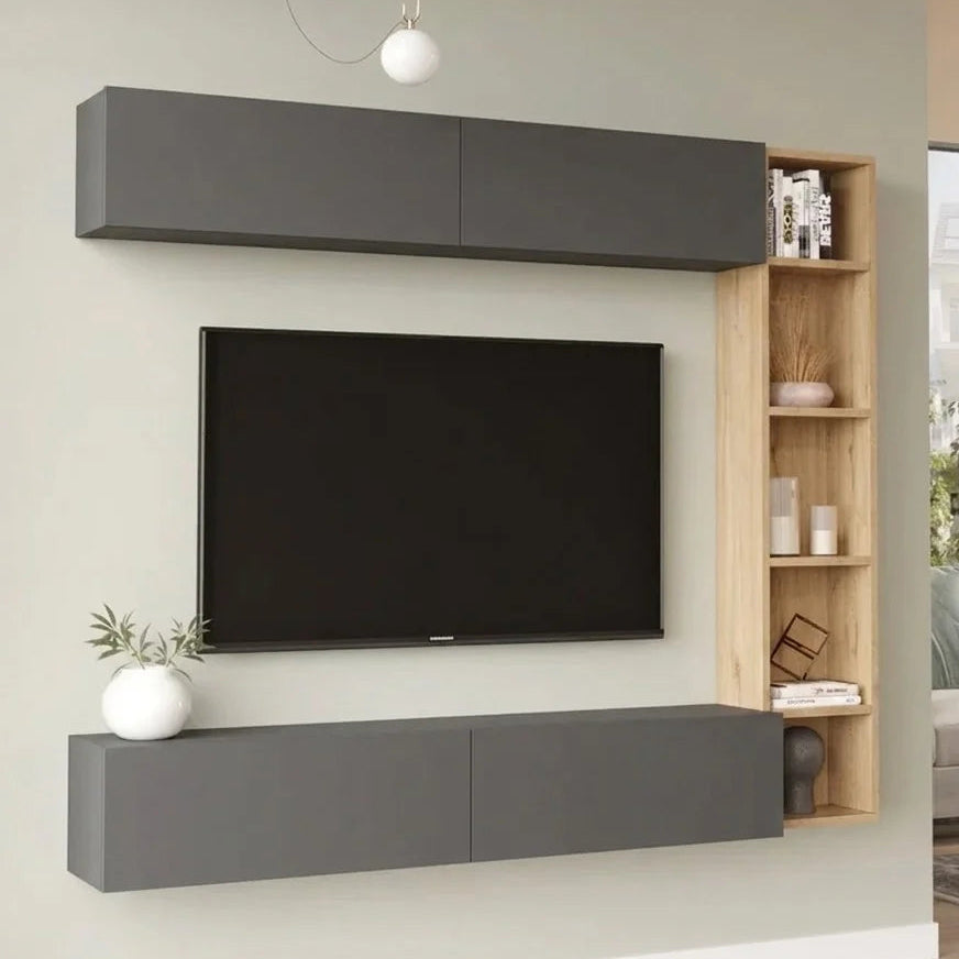 WALL-MOUNTED TV SET SAN REMO – ANTHRACITE/ OAK (170 CM)