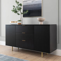LUXURY SIDEBOARD ARIA WITH 3 DRAWERS &amp; 2 DOORS – MATTE BLACK – 150cm