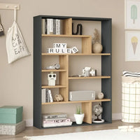 OPEN BOOKCASE ANCONA WITH ASYMMETRICAL SHELVES – ANTHRACITE &amp; ATLANTIC OAK