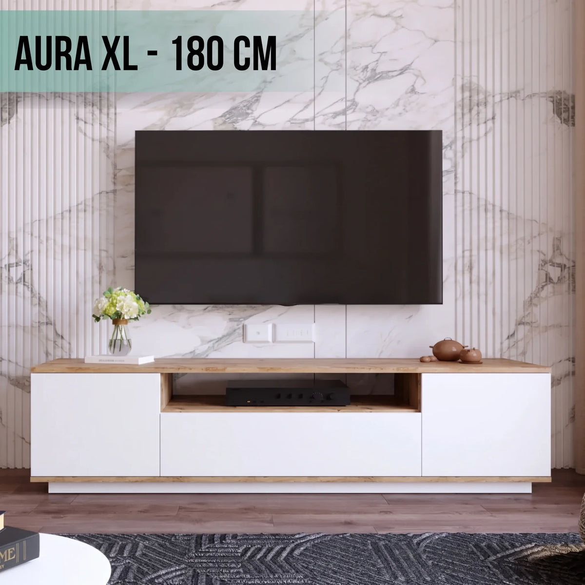 TV STAND AURA XL – SONOMA & WHITE – 180cm